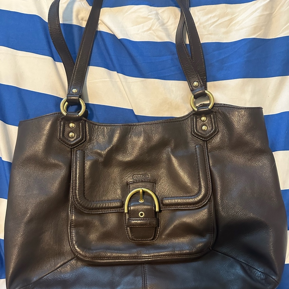 Coach Brown Leather Shoulder Bag with Structured Design